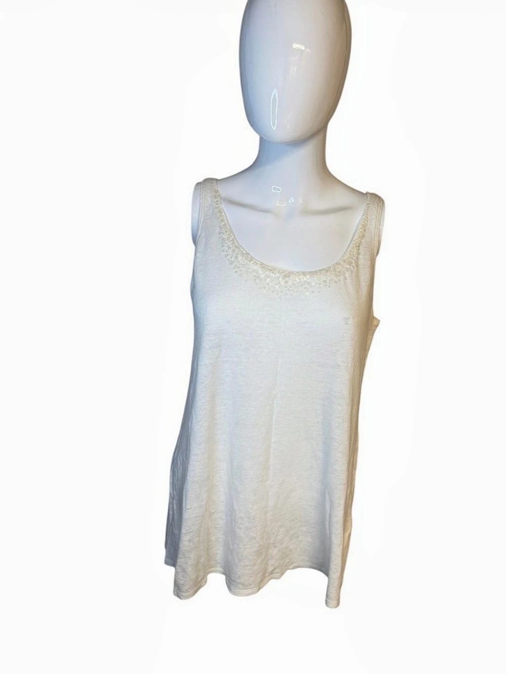 Eileen Fisher Sequin Neckline Tank in White Like New